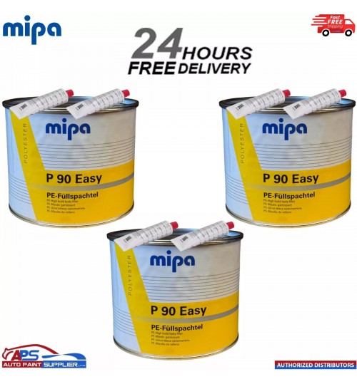 3x MIPA P90 Easy Body Filler 4kg – High Build PE Filler with Hardener